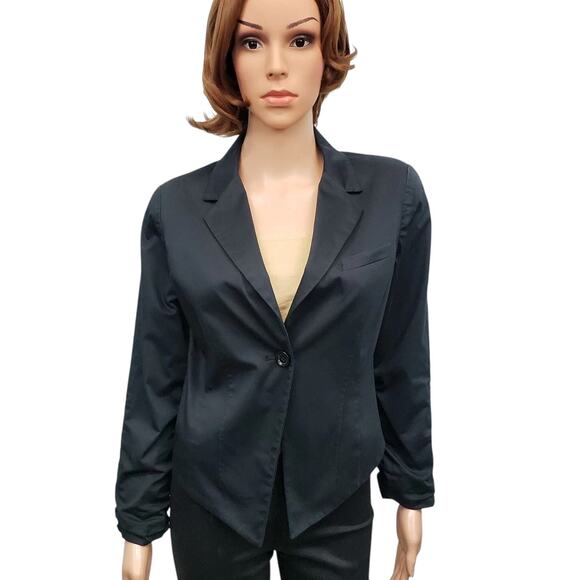 Michael Kors Blazer Jacket Women 4 Angled Hem Ruched Sleeves Lined Black Cotton - Picture 3 of 12